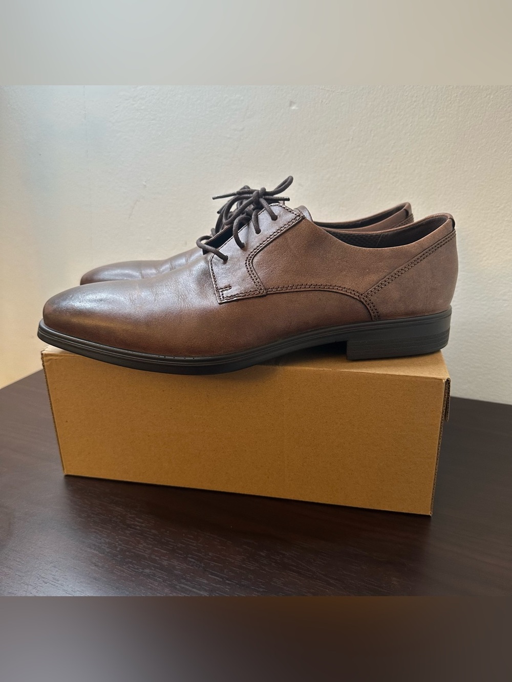 ECCO Queenstown Brown Leather Lace-Up Derby Oxford Shoes Size EU 44 US 10-10.5